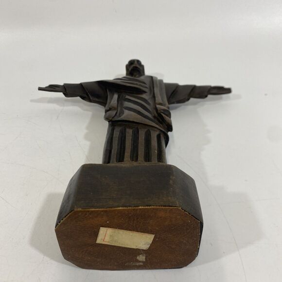Carved Wood ‘Christ The Redeemer’ 8.75” Vintage Sculpture Figurine, Rio Souvenir - Picture 9 of 11